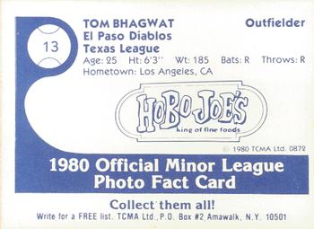 1980 TCMA El Paso Diablos #13 Tom Bhagwat Back