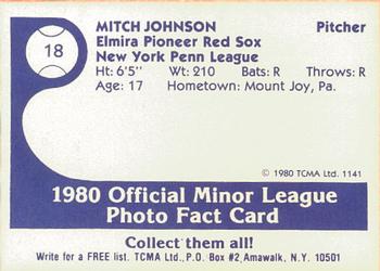 1980 TCMA Elmira Pioneer Red Sox #18 Mitch Johnson Back