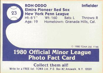 1980 TCMA Elmira Pioneer Red Sox #23 Ron Oddo Back
