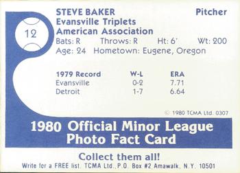 1980 TCMA Evansville Triplets #12 Steve Baker Back