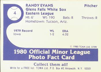 1980 TCMA Glens Falls White Sox B/W #4 Randy Evans Back