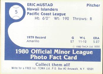 1980 TCMA Hawaii Islanders #5 Eric Mustad Back