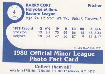 1980 TCMA Holyoke Millers #4 Barry Cort Back
