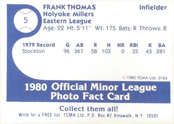 1980 TCMA Holyoke Millers #5 Frankie Thomas Back