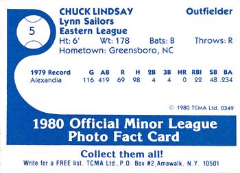 1980 TCMA Lynn Sailors #5 Chuck Lindsay Back
