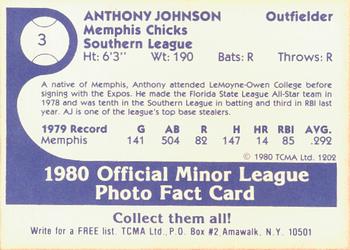1980 TCMA Memphis Chicks #3 Anthony Johnson Back
