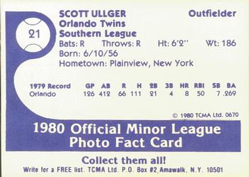 1980 TCMA Orlando Twins #21 Scott Ullger Back