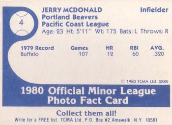 1980 TCMA Portland Beavers #4 Jerry McDonald Back