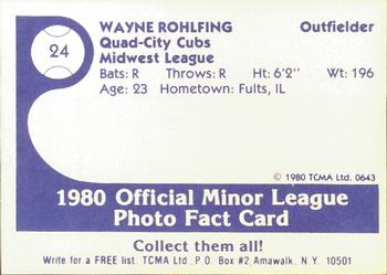 1980 TCMA Quad City Cubs #24 Wayne Rohlfing Back
