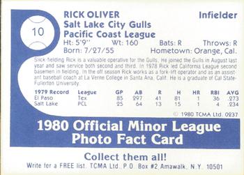 1980 TCMA Salt Lake City Gulls #10 Rick Oliver Back