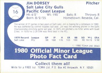 1980 TCMA Salt Lake City Gulls #16 Jim Dorsey Back