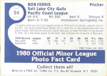 1980 TCMA Salt Lake City Gulls #24 Bob Ferris Back