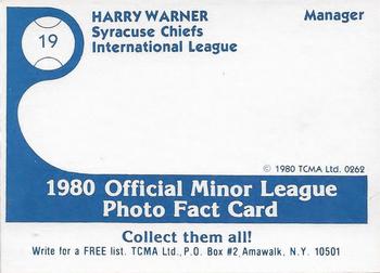 1980 TCMA Syracuse Chiefs #19 Harry Warner Back