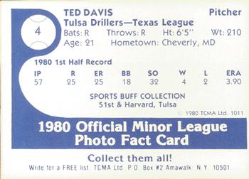 1980 TCMA Tulsa Drillers #4 Ted Davis Back