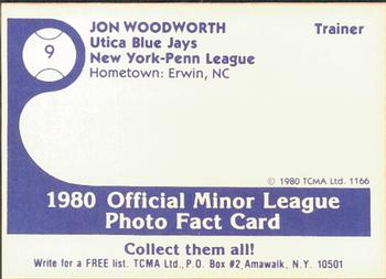 1980 TCMA Utica Blue Jays #9 Jon Woodworth Back