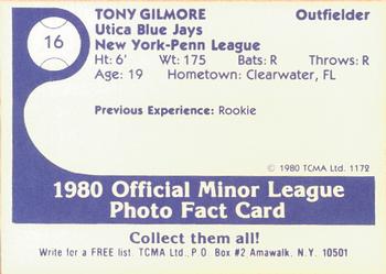 1980 TCMA Utica Blue Jays #16 Tony Gilmore Back