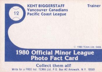 1980 TCMA Vancouver Canadians #12 Kent Biggerstaff Back