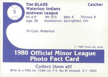 1980 TCMA Waterloo Indians #5 Tim Glass Back
