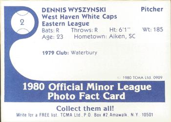 1980 TCMA West Haven White Caps #2 Dennis Wyszynski Back
