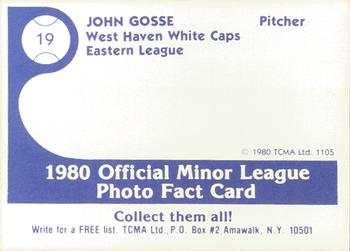 1980 TCMA West Haven White Caps #19a John Gosse Back