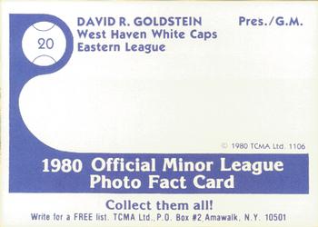 1980 TCMA West Haven White Caps #20b David Goldstein Back