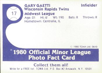 1980 TCMA Wisconsin Rapids Twins #17 Gary Gaetti Back