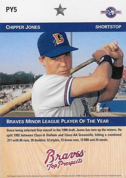 1992 Upper Deck Minor League - Player of the Year #PY5 Chipper Jones Back