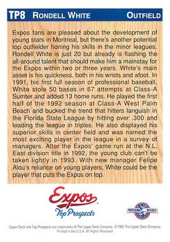 1992 Upper Deck Minor League - Top Prospect Holograms #TP8 Rondell White Back