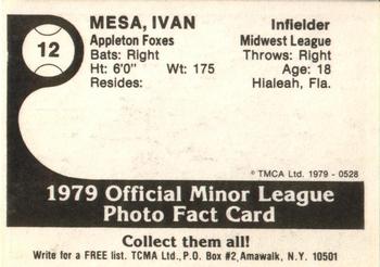 1979 TCMA Appleton Foxes #12 Ivan Mesa Back