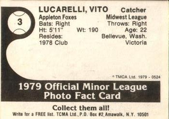 1979 TCMA Appleton Foxes #3 Vito Lucarelli Back
