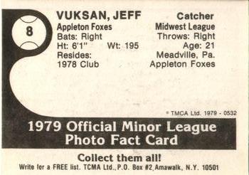 1979 TCMA Appleton Foxes #8 Jeff Vuksan Back
