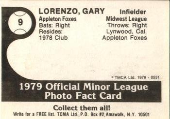 1979 TCMA Appleton Foxes #9 Lorenzo Gray Back