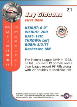 1999 Team Best Player of the Year #21 Jay Gibbons Back
