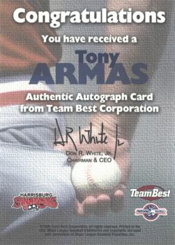 1999 Team Best Rookie - Autographs #NNO Tony Armas Back