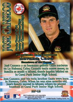 1996 Pacific Crown Collection - Hometown of the Players #HP-12 Jose Canseco Back