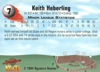 1994 Signature Rookies - Authentic Signatures #7 Keith Heberling Back