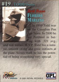 2001 Royal Rookies Throwbacks - Autographs #19 Todd Betts Back