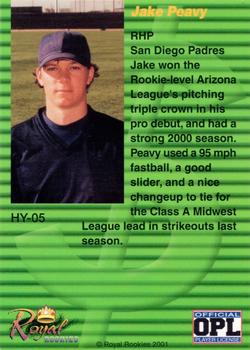 2001 Royal Rookies Futures - High Yield #HY-05 Jake Peavy Back