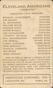 1922 E120 American Caramel Series of 240 #NNO Larry Gardner Back