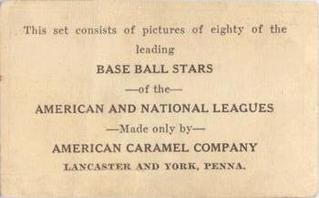 1922 E122 American Caramel Series of 80 #NNO Doc Lavan Back