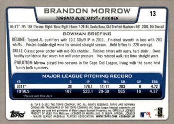 2012 Bowman Chrome #13 Brandon Morrow Back
