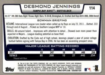 2012 Bowman Chrome #114 Desmond Jennings Back