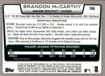 2012 Bowman Chrome #166 Brandon McCarthy Back