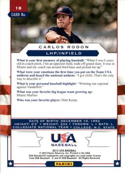 2012 Panini USA Baseball #18 Carlos Rodon Back