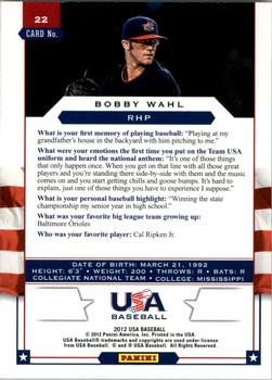 2012 Panini USA Baseball #22 Bobby Wahl Back