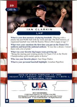 2012 Panini USA Baseball #29 Ian Clarkin Back