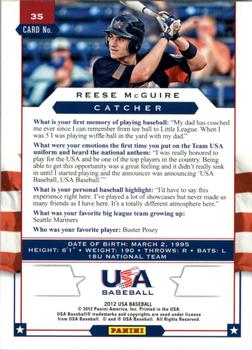 2012 Panini USA Baseball #35 Reese McGuire Back