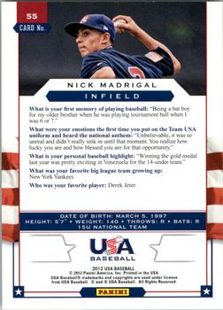 2012 Panini USA Baseball #55 Nick Madrigal Back