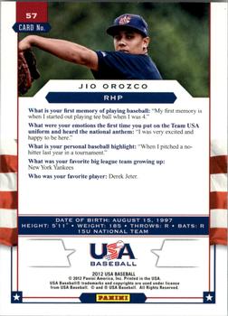2012 Panini USA Baseball #57 Jio Orozco Back