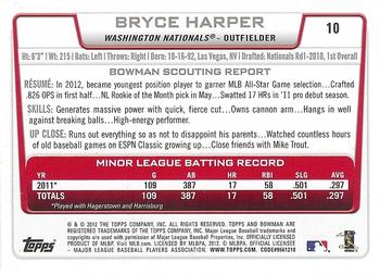2012 Bowman Draft Picks & Prospects #10 Bryce Harper Back